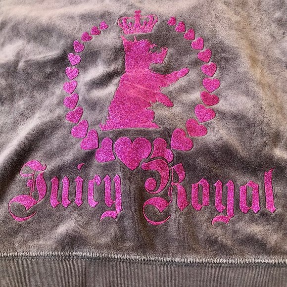 Juicy Couture Velour Zip Gray Hoodie Jacket Y2K Logo Royal Scotty Dog - Picture 12 of 13